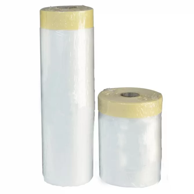 Masking tape with plastic sheeting