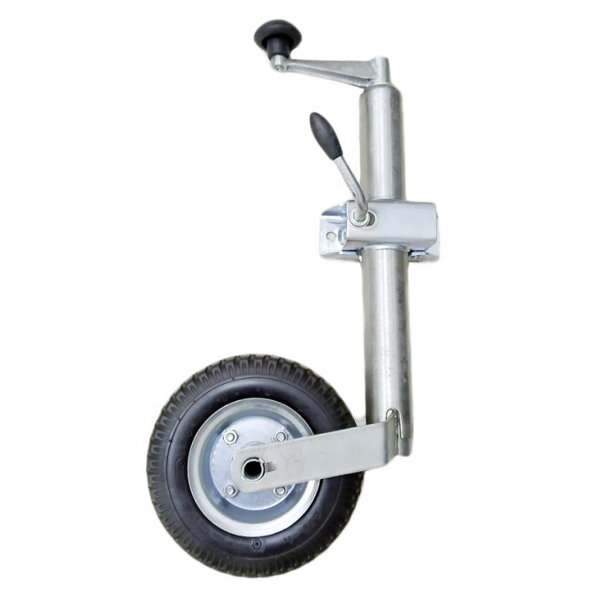 Trailer jack telescopic with pneumatic wheel